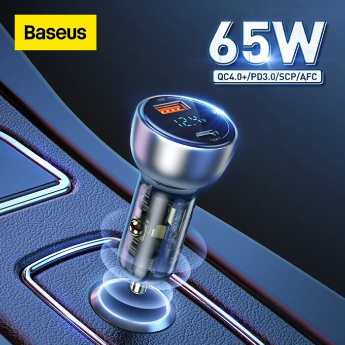 Baseus 65W PD Car Charger QC 4.0 QC 3.0 LED Display Type-C Fast Charger Quick Charger For iPhone Xiaomi USB Phone Charger In Car 1