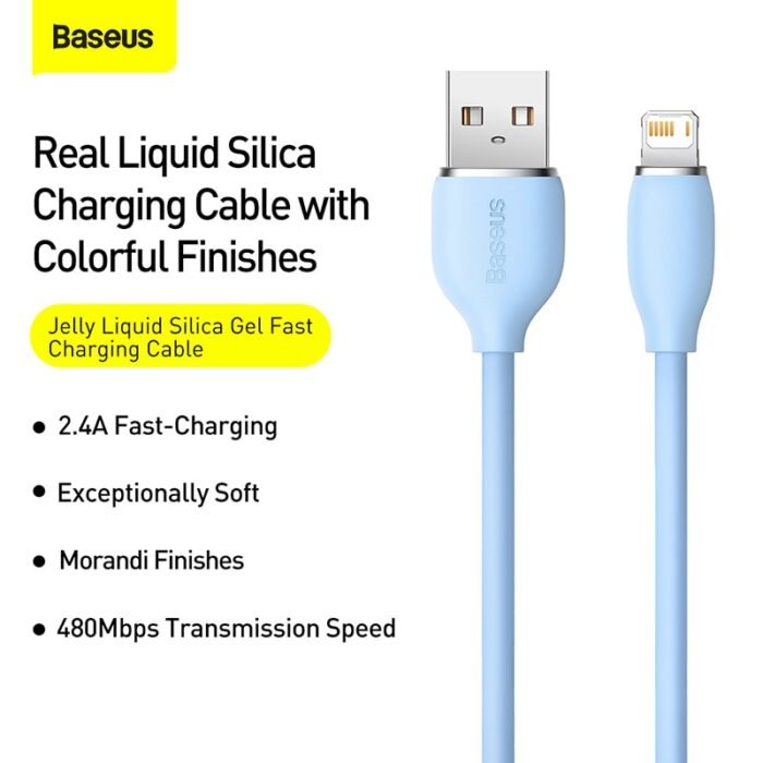Baseus Liquid Silica Gel USB Cable 2.4A Charging Cable For iPhone 13 12 11 Pro Max Fast Data Charging Wire Cord Liquid Silica 2