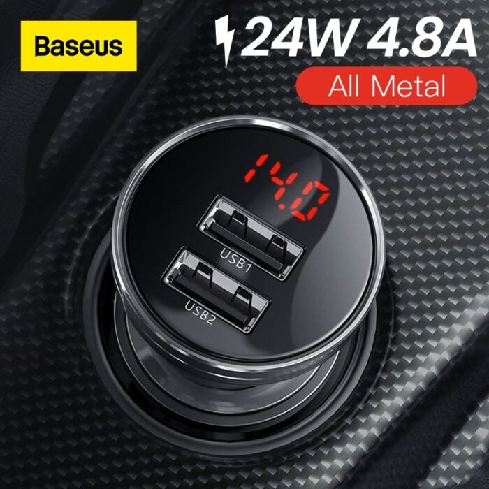 Baseus 24W USB Car Charger for Phone 4.8A Fast Mobile Phone Charger Adapter for iPhone Xiaomi with LED Display Car Phone Charger 1