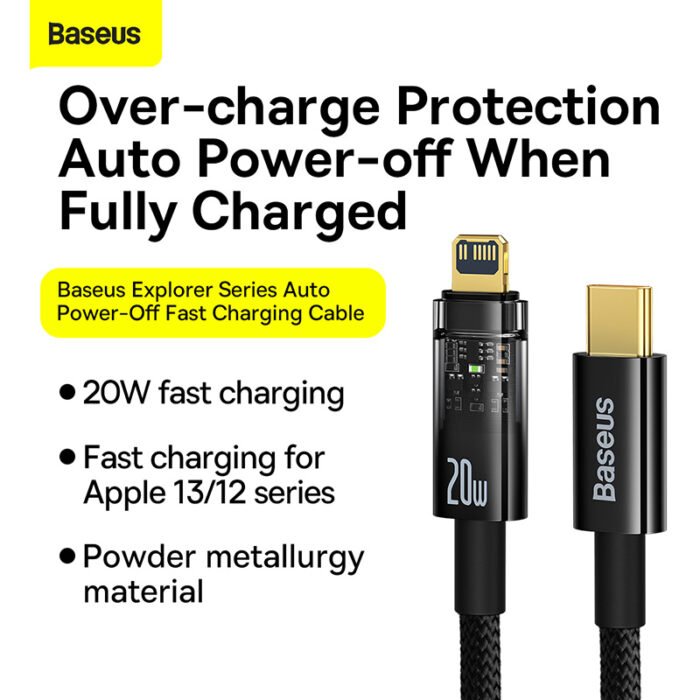 Baseus 20W USB C Cable For iPhone 13 12 11 Pro Max Mini Auto Power-Off Fast Charging Cord For iPad iPhone Charger Cable 2