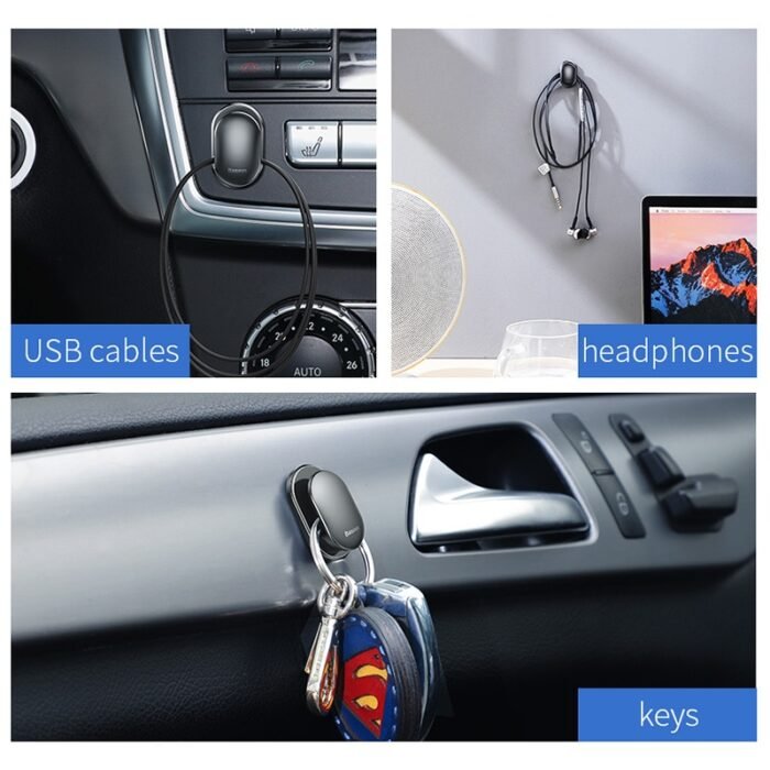 Baseus 4Pcs Car Hooks Organizer Storage for USB Cable Headphone Key Storage Self Adhesive Wall Hook Hanger Auto Fastener Clip 2