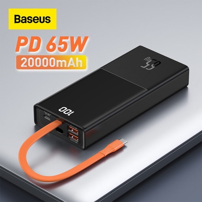 Baseus 65W Power Bank 20000mAh with Type C Two-Way Cable External Battery for Phone and Notebook, Three-Port Fast charging 1