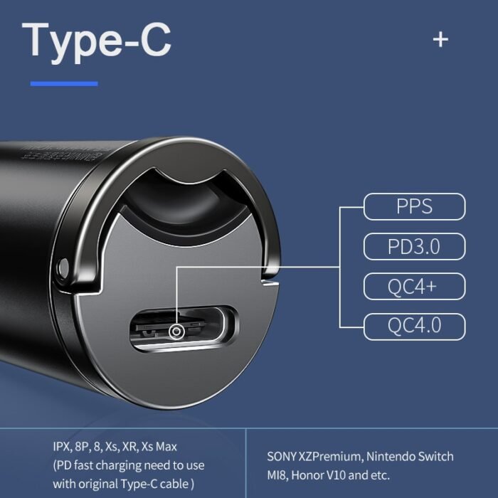 Baseus Car Charger Type-C Quick Charge 4.0 3.0 For Iphone Huawei Xiaomi Samsung PD 3.0 Fast Charging USB Phone Mini Charger 3