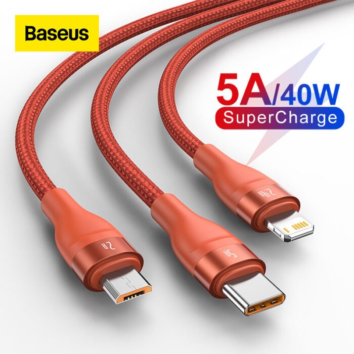 Baseus 3 in 1 USB Type C Cable for Xiaomi Samsung 5A Fast Charging Data Cable for iPhone 11 Pro Phone Charger Micro USB C Cable 1