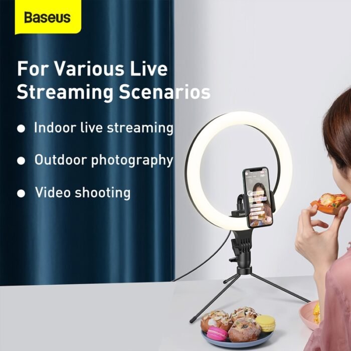 Baseus Dimmable LED Selfie Ring Light & Tripod USB Selfie Light Ring Lamp Big Photography Ringlight & Stand for Cell Phone Stand 3