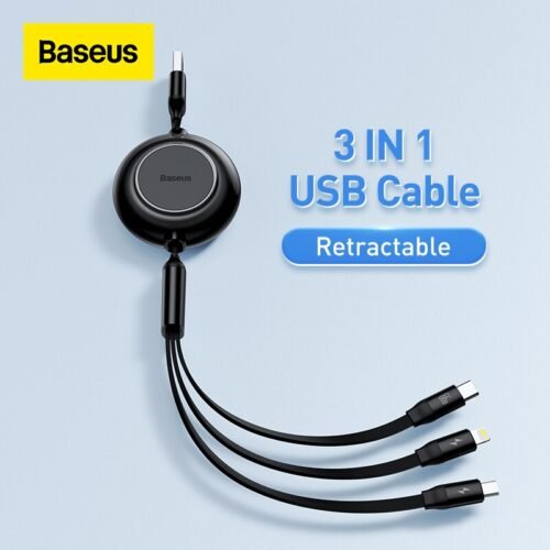 Baseus 3 IN 1 USB Charge Cable for iPhone 13 12 Micro USB Type C Cable Retractable Charging Cable For iPhone X 8 Samsung 1