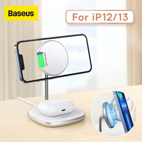 Baseus Mobile Phone Holder Stand For iPhone 12 13 Magnetic Wireless Chargers Desktop Charging Pad for Airpod Pro Dock Station 1