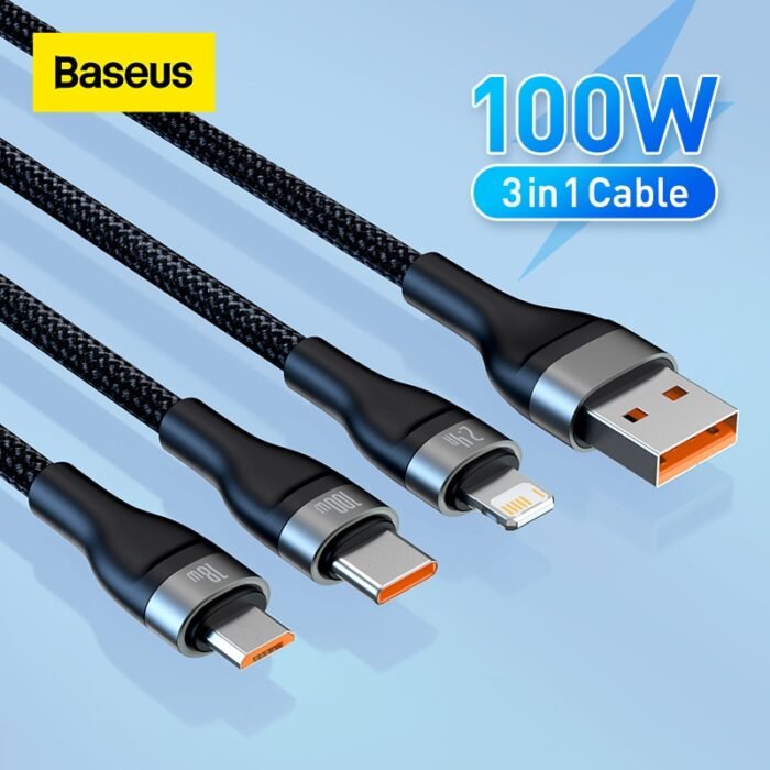 Baseus 3 in 1 USB Type C Cable 100W Fast Charging Data Cable for iPhone 13 Pro Phone Charger for Xiaomi Samsung Micro USB Cable 1