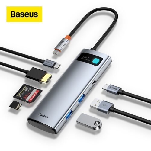 Baseus USB C HUB to HDMI-compatible USB 3.0 Adapter PD 100W 7 in 1 Type C HUB Dock Station for MacBook Pro Air USB C Splitter 1