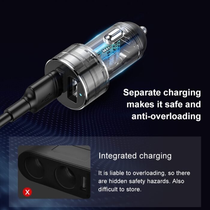 Baseus Car Charger Cigarette Lighter Socket Splitter Hub Power Adapter for iPhone Samsung Mobile Phone Expander Charger DVR GPS 4