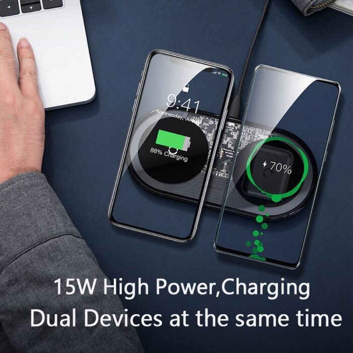 Baseus 18W Wireless Charger For Samsung Xiaomi Dual Wireless Charger Pad For iPhone 13 Airpods Fast Charging QI Wireless Charger 2