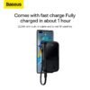 Baseus Power Bank Fast Charging with Built-in Cable, Digital Display Battery Capacity, 22.5W For Type-C Phone, 20W For iPhone 5