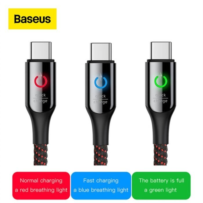 Baseus Type C Cable Smart Power off USB C Cable for Xiaomi 10 9t Quick Charge 3.0 Cable for Redmi Note 9s USB Type C Cable Cord 1
