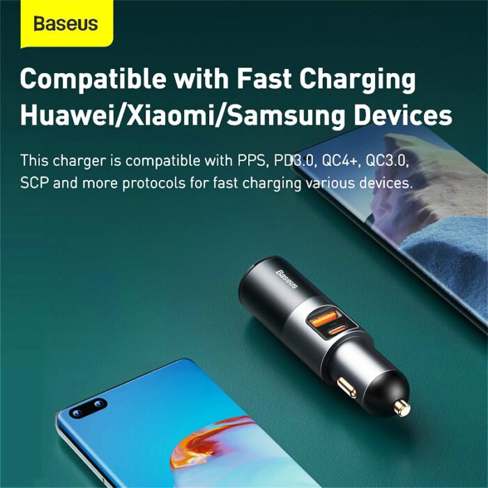 Baseus 120W Car Charger QC 3.0 PD 3.0 USB Phone Car Charger For iPhone 12 Pro Samsung Xiaomi Expansion Port Mobile Phone Charger 4