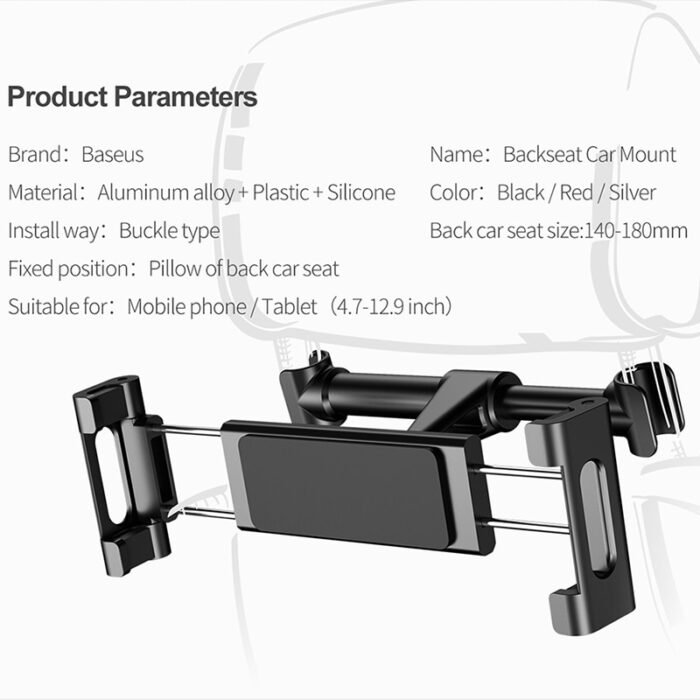 Baseus Car Back Seat  Phone Holder Headrest Holder for 4.7-12.9 inch Pad Backseat Mount for Pad Tablet PC Auto Headrest Holder 6