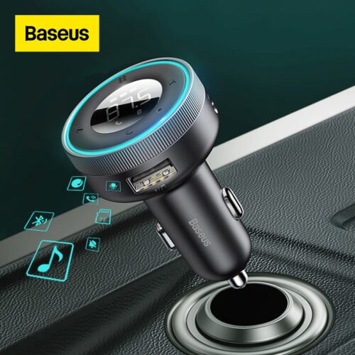 Baseus LED FM Transmitter Modulator Auto MP3 Player Bluetooth 5.0 Fast USB Car Charger Aux Radio Hands Free For 12V-24V vehicle 1