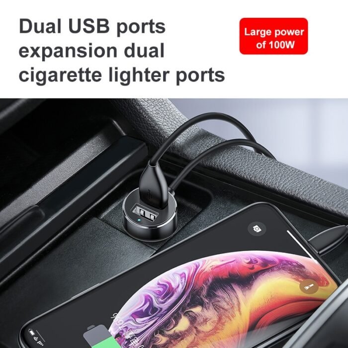 Baseus Car Splitter 12V-24V Dual USB Car Charger 100W Car Cigarette Lighter Socket Splitter Power Adpater For Auto USB HUB 2