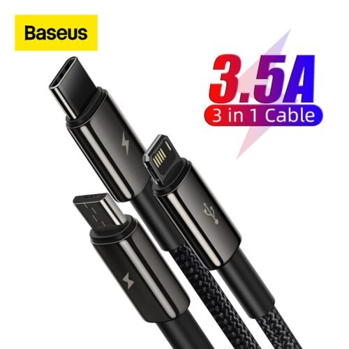 Baseus 3 in 1 USB C Cable for iPhone 12 X 11 Pro Max Fast Charger for Xiaomi Red mi note 9 Samsung S20 Micro Type C USB Cable 1