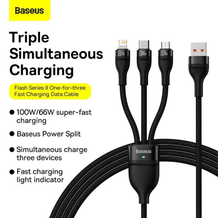 Baseus 3 in 1 USB Type C Cable 100W Fast Charging Data Cable for iPhone 13 Pro Phone Charger for Xiaomi Samsung Micro USB Cable 2