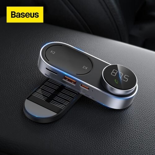 Baseus Solar FM Modulator Transmitter Bluetooth 5.0 Handsfree Wireless MP3 Player Magnetic USB Car Charger AUX Audio Car Kit 1