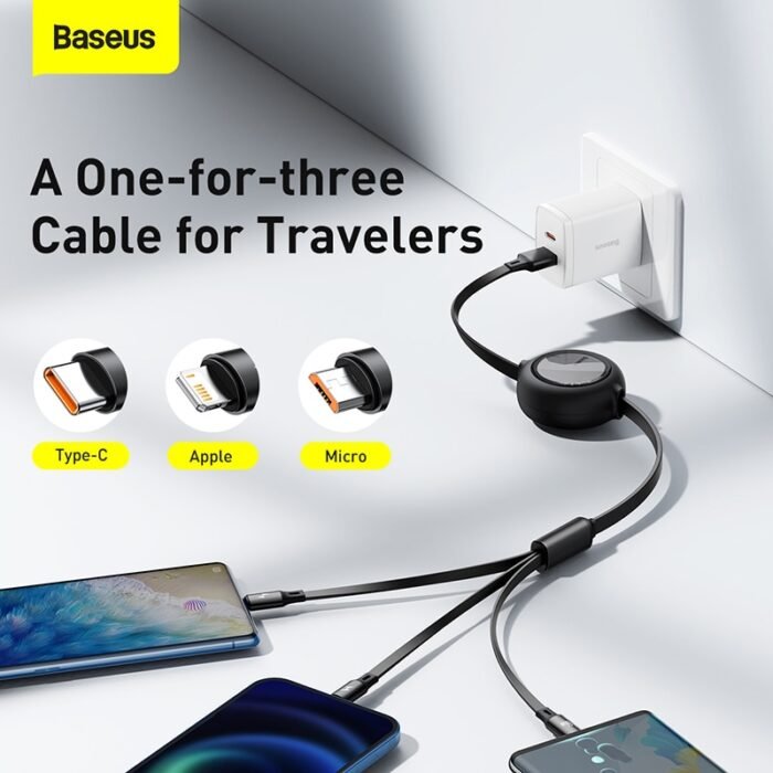Baseus 3 in1 USB Cable for iPhone Huawei P40 P30 Mate 40 30 Pro 66W Supercharge 6A Fast Charging Micro Type C USB Charger Cable 2