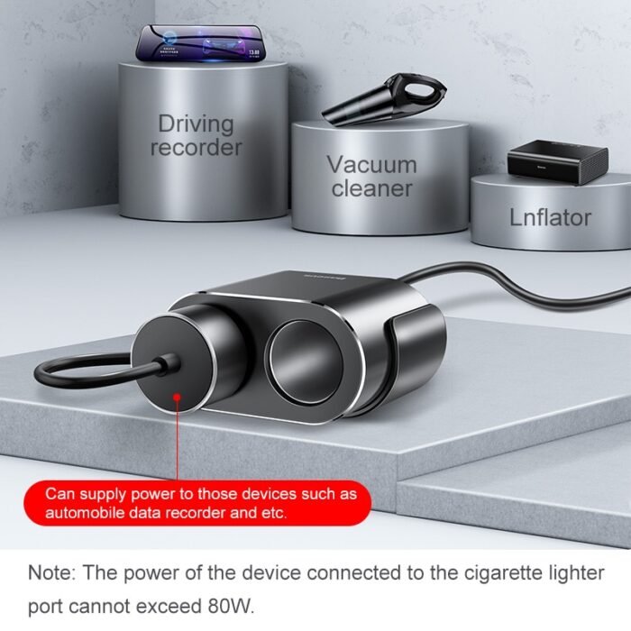 Baseus Car Charger Cigarette Lighter Socket Splitter Hub Power Adapter for iPhone Samsung Mobile Phone Expander Charger DVR GPS 2