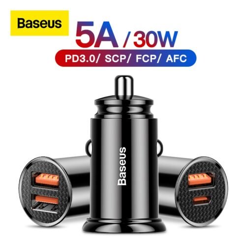 Baseus 30W Car Charger QC 4.0 QC 3.0 For Xiaomi Huawei Supercharge SCP Samsung AFC PD Fast Charging For IP USB C Phone Charger 1