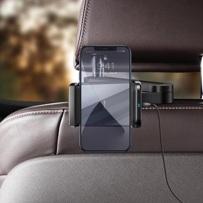 Baseus 15W Wireless Car Charger Backset Phone Holder Quick Charger Mount Holder Fast Charging 2 In 1 Charging Phone Holder 6
