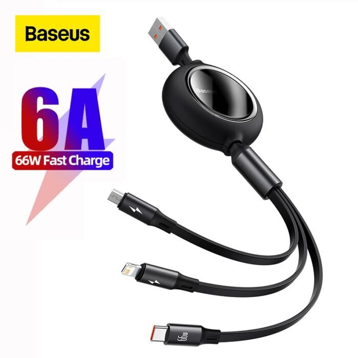 Baseus 3 in1 USB Cable for iPhone Huawei P40 P30 Mate 40 30 Pro 66W Supercharge 6A Fast Charging Micro Type C USB Charger Cable 1