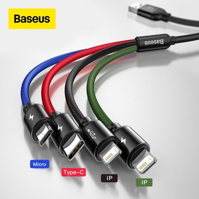 Baseus 3 in 1 USB Cable Type C Cable for Samsung S20 Xiaomi Mi 9 4 in 1 Cable for iPhone 12 X 11 Pro Max Charger Micro USB Cable 1
