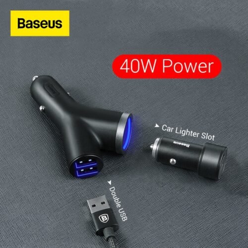 Baseus 40W Car Charger for Universal Mobile Phone Dual USB Car Cigarette Lighter Slot for Tablet GPS 3 Devices Car Phone Charger 1