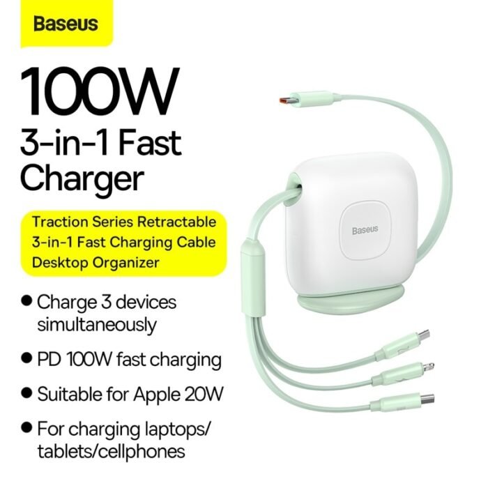 Baseus Retractable 100W 3 in 1 USB C Cable for iPhone 12 13 Desktop Charger USB Type C Fast Charge for Macbook Samsung Xiaomi 4