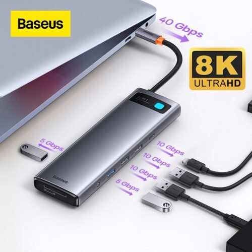 Baseus 8K/30Hz USB C HUB Type C to HDMI-compatible USB 3.0 Adapter PD 100W DP RJ45 12 in 1 HUB Dock Station for MacBook Pro Air 1