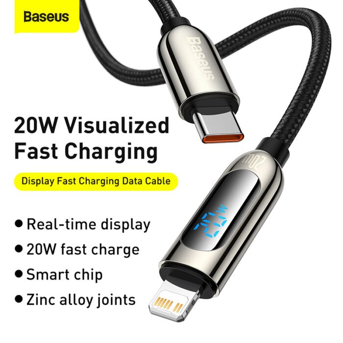 Baseus 20W PD USB C Cable Fast Charging Cable for iPhone 13 12 11 Pro Max XR Digital Display Mobile Phone Data Cord for iphone 6