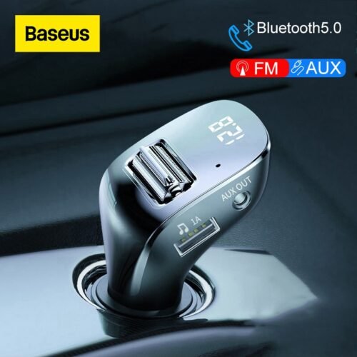 Baseus Car Charger for Mobile Phone FM Transmitter Aux Modulator Bluetooth 5.0 Handsfree Audio MP3 Player Dual USB Car Charger 1
