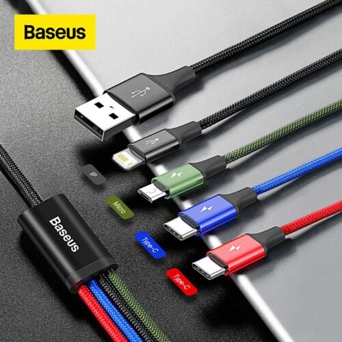 Baseus 4 in 1 USB Type C Cable for iPhone 11 Pro Max 3 in 1 USB Cable USB C Cable for Samsung Xiaomi Note 8 Pro Micro USB Cable 1