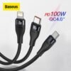 Baseus 2 in 1 USB C Cable for MacBook Pro Cable 100W Fast Charging for iPhone 12 11 Pro Max XR 8 Plus Charger Cable Data Line 1