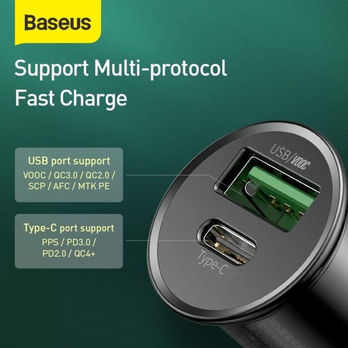 Baseus 30W Metal Car Charger for Samsung AFC Quick Charge 4.0 for Xiaomi Huawei SCP Auto Type C PD Fast Car Mobile Phone Charger 3