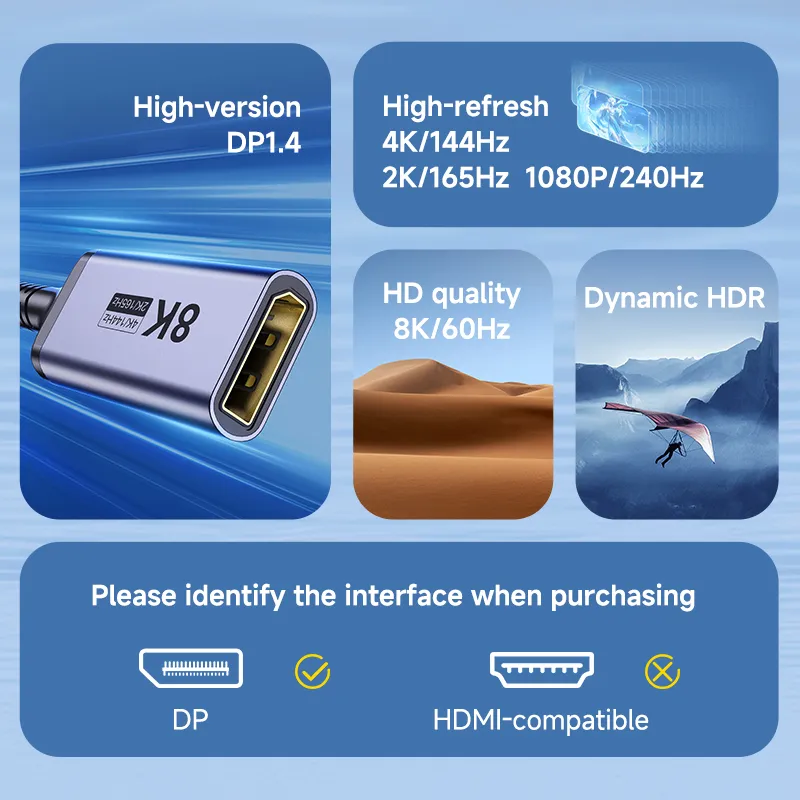Hagibis USB C to DisplayPort 1.4 Cable Thunderbolt 3/4 to 8K@60Hz 4K@144Hz DP Bidirectional 2K165Hz for MacBook Pro Air iMac XPS 2