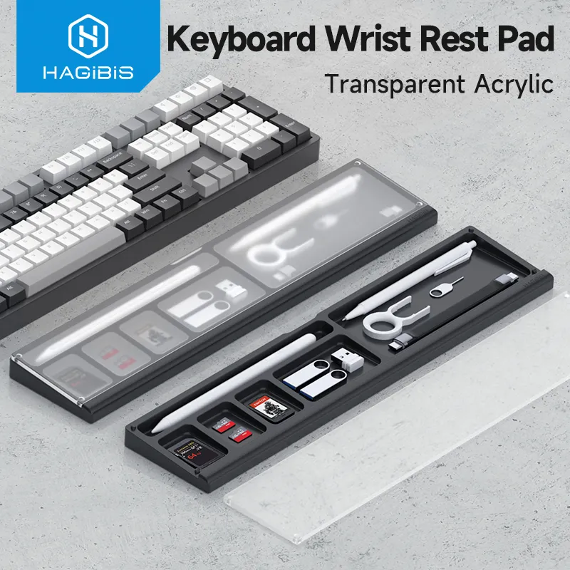 Hagibis Keyboard Wrist Rest Pad Acrylic Anti-slip Support Ergonomic Palm Rest Desktop Storage Box Easy Typing for Office Gaming
