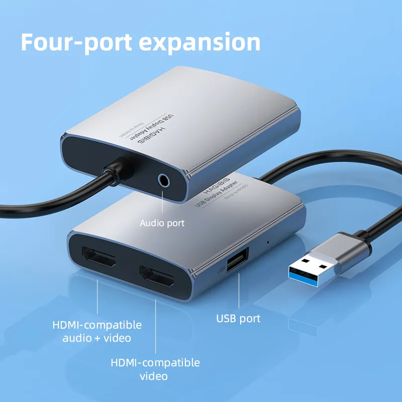 Hagibis USB 3.0 to Dual HDMI-Compatible Adapter Triple display Video Converter USB hub 3.5mm Audio for Windows 7/8/10/11 Mac OS 2