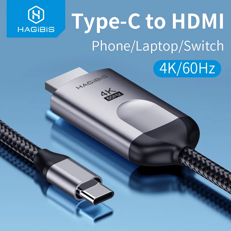 Hagibis USB C to HDMI-compatible Cable Type-C to HDMI-compatible Thunderbolt 3 for MacBook Samsung S10 Huawei P40 Pro iPad Pro