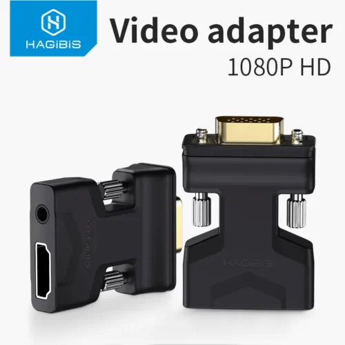 Hagibis HDMI-compatible to VGA Adapter with Audio Port Female Video Converter 3.5mm for PS4 Laptop PC TV Box Monitor Projector