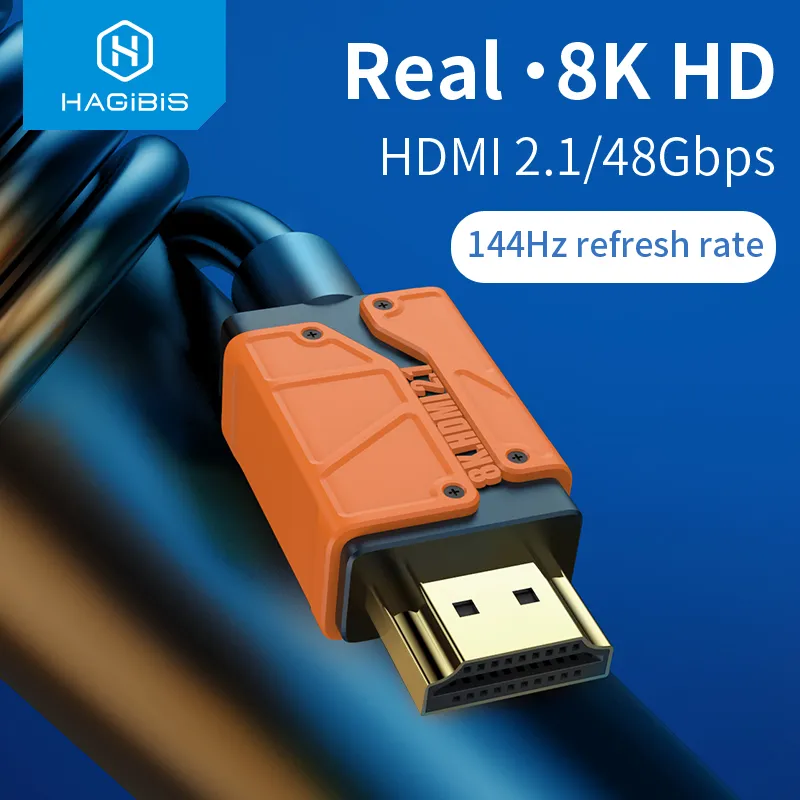 Hagibis HDMI-compatible 2.1 cable 48Gbps High Speed 8K/60Hz 4K/120Hz 144Hz Digital cord 2.0 for HDTV PS5 PS4 XBox Projector NS