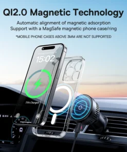 Baseus Qi2.0 15W Magnetic Car Wireless Charger Fast Car Vent Mount Charger Car Phone Holder for iPhone 15/14/13/12 Pro Max 5