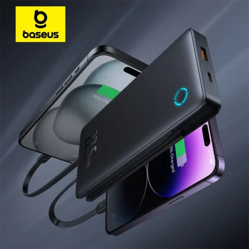 Baseus Portable Power Bank with Two Built-in Cables  22.5W 10000mAh PD Fast Charging For iPhone 15 Pro Max 1