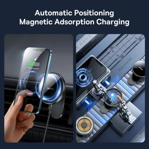 Baseus Magnetic Car Phone Holder Wireless Charger for Apple iPhone 15 14 13 12 11 Pro Max Wireless Charging Phone Holder Charger 3