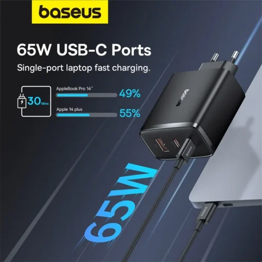 Baseus 65W GaN Charger PD Charge Type C USB Charger Support PD QC PPS Portable Fast Charger For iPhone 15 14 13 Laptop Charger 4