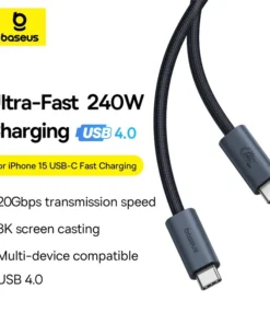 Baseus 240W  USB 3.1 20Gbps USB C Cable For iPhone 15 Promax  8K/60HZ Type C to Type C Data Cable USB C Cable For MacBook 2