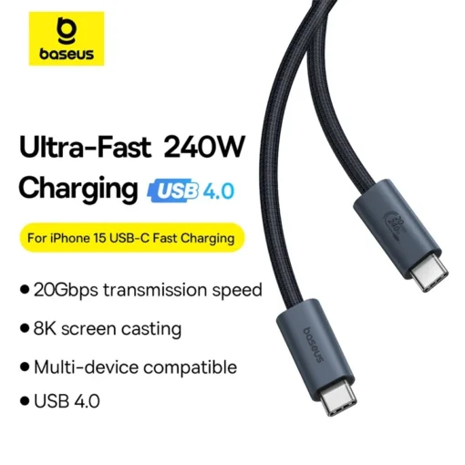 Baseus 240W  USB 3.1 20Gbps USB C Cable For iPhone 15 Promax  8K/60HZ Type C to Type C Data Cable USB C Cable For MacBook 2